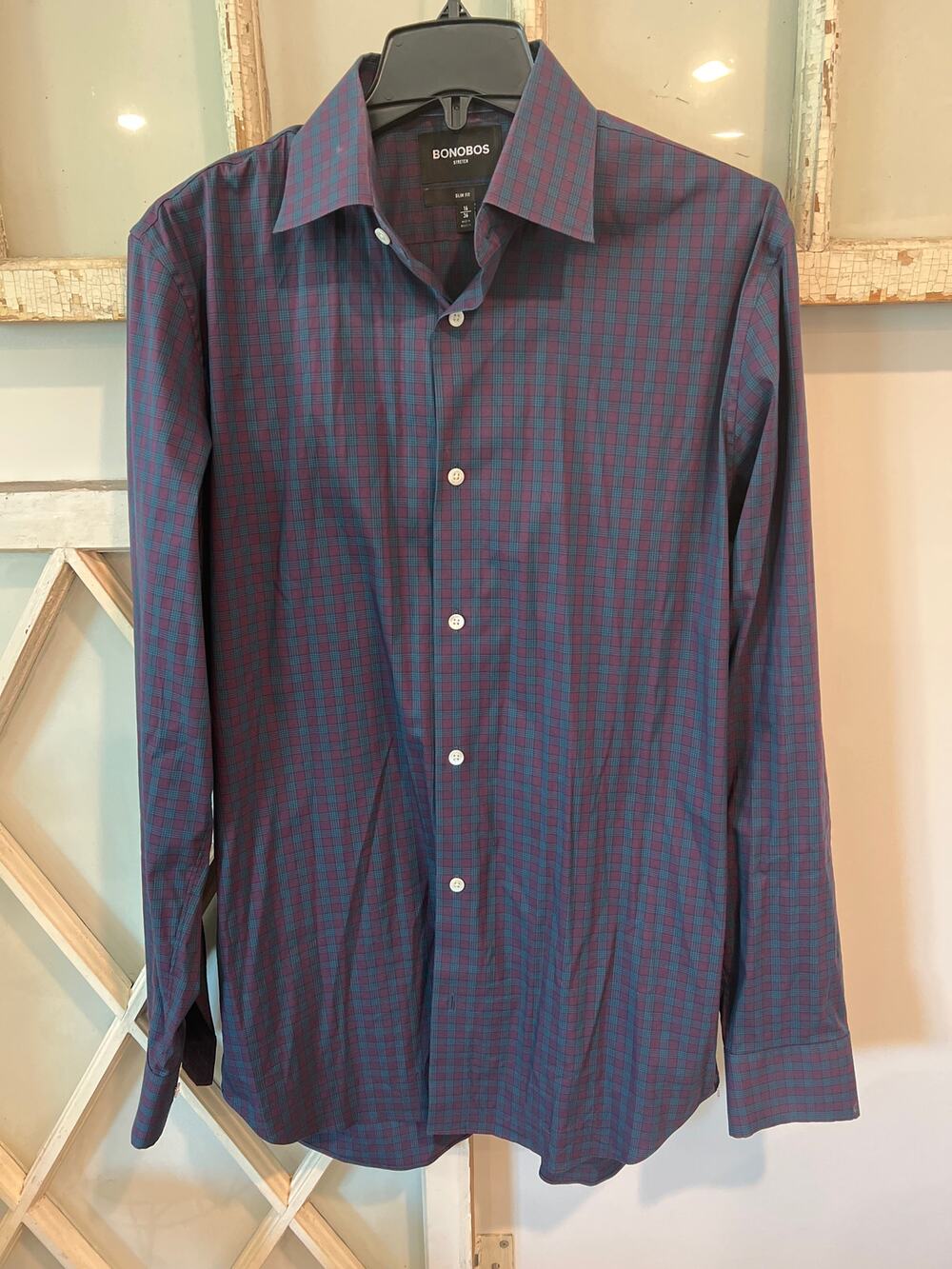 Bonobos mens plaid dress shirt size 16/36 slim fit